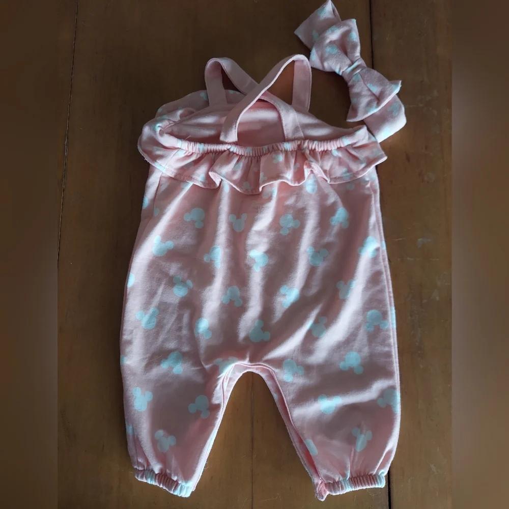 ⭐️3/$30- Minnie jumper with matching headband, peach, white silver,  3-6 months